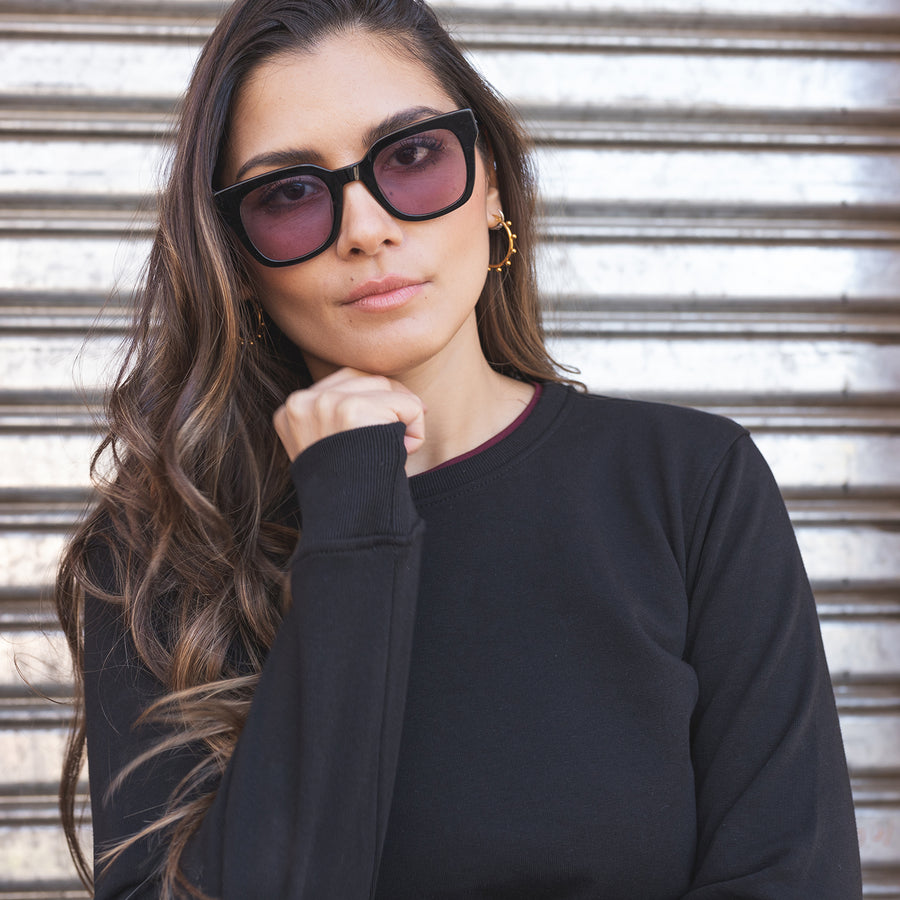 Polerón mujer negro crew neck algodón orgánico
