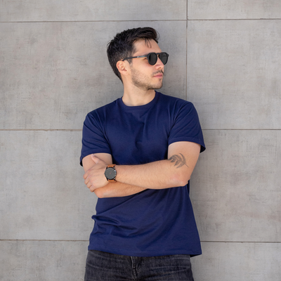 Polera azul algodón orgánico hombre